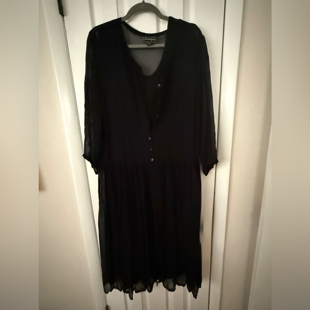 NOSTALGIA Classic Black Sheer maxi slip dress, M